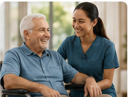Senior resident with caregiver